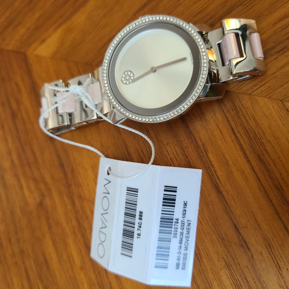 Movado Silver and White Watch